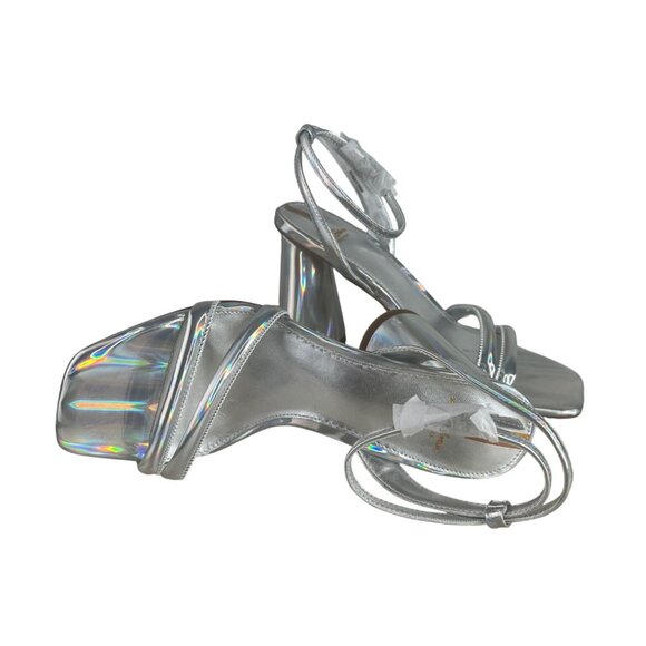 Sam Edelman Womens Kia Block Heel Sandals Soft Silver Leather Size 7W - Picture 9 of 14